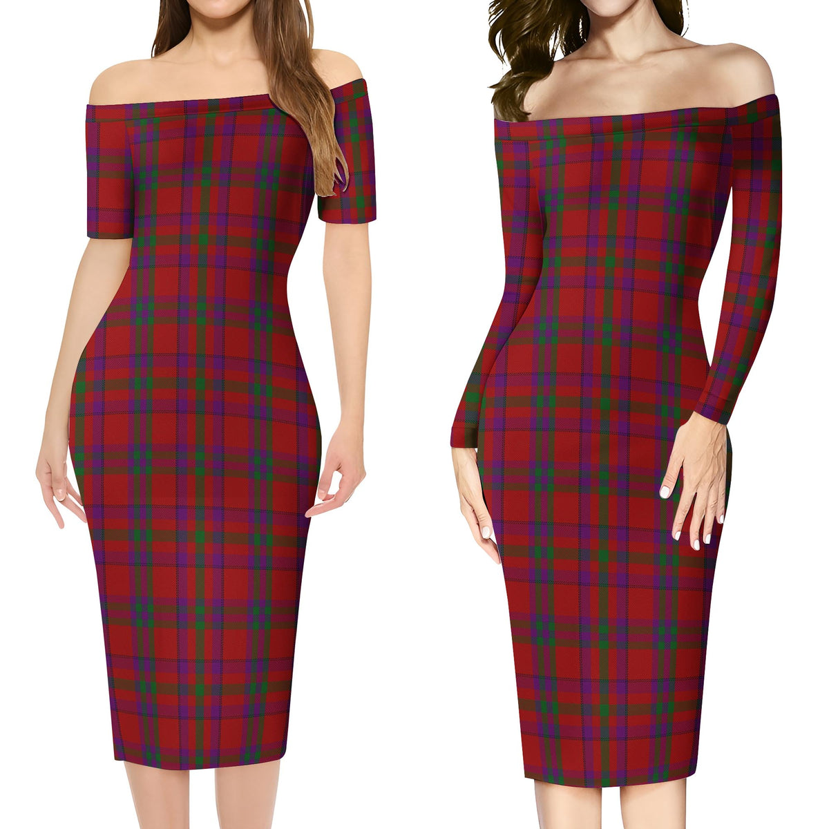 Fiddes Tartan Off Shoulder Lady Dress Women's Dress - Tartan Vibes Clothing