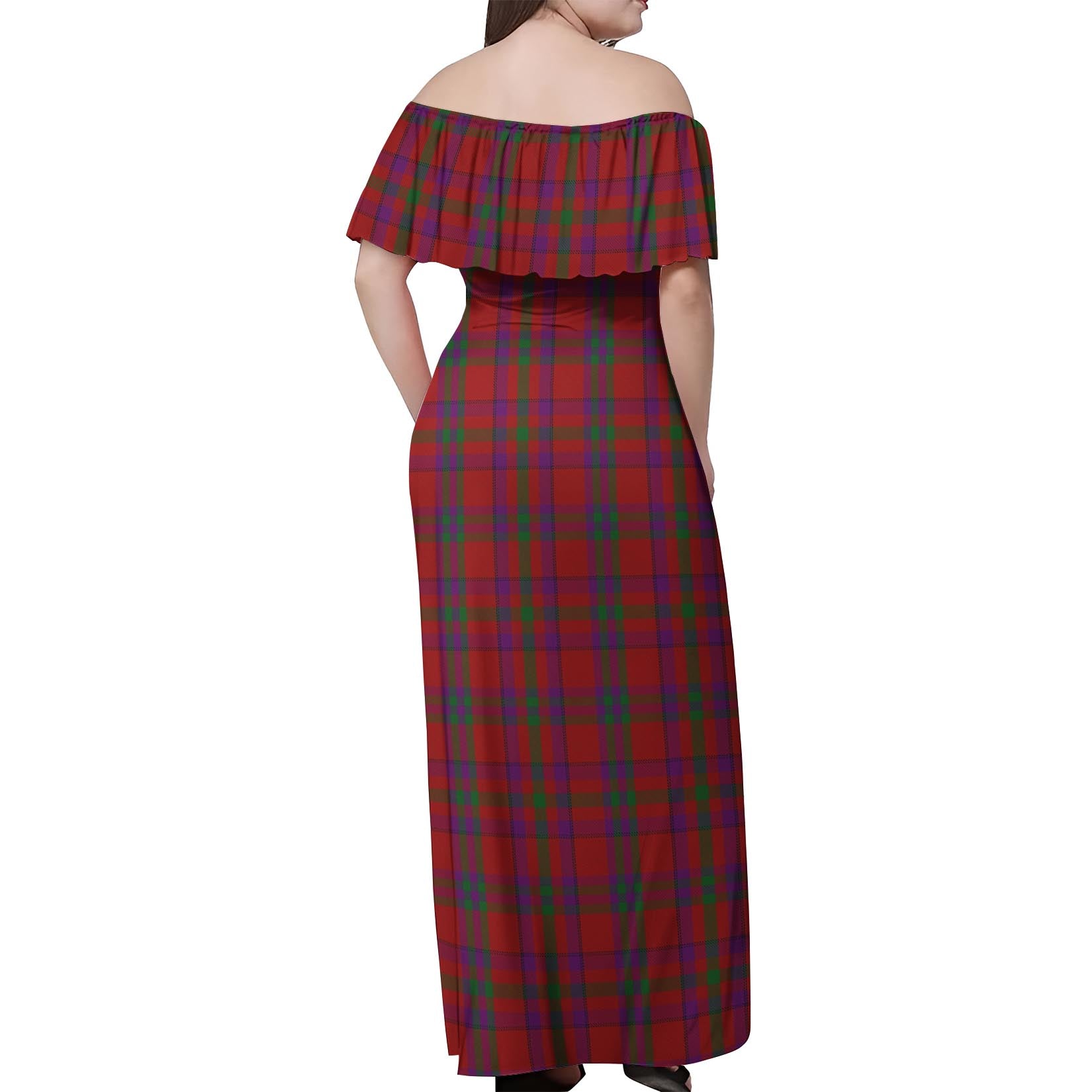 Fiddes Tartan Off Shoulder Long Dress - Tartanvibesclothing