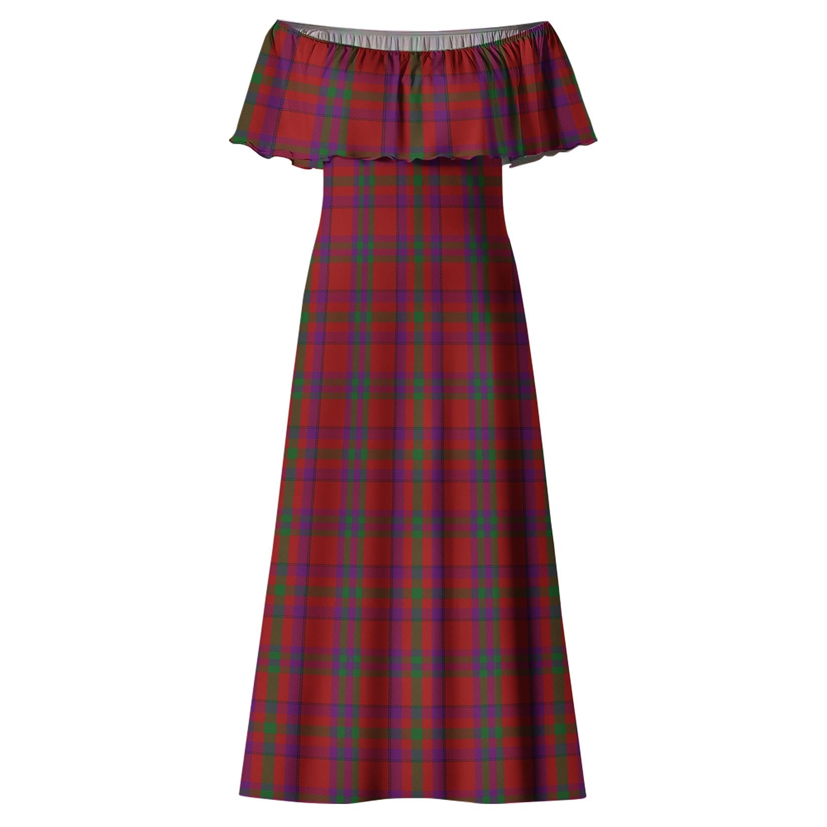 Fiddes Tartan Off Shoulder Long Dress - Tartanvibesclothing