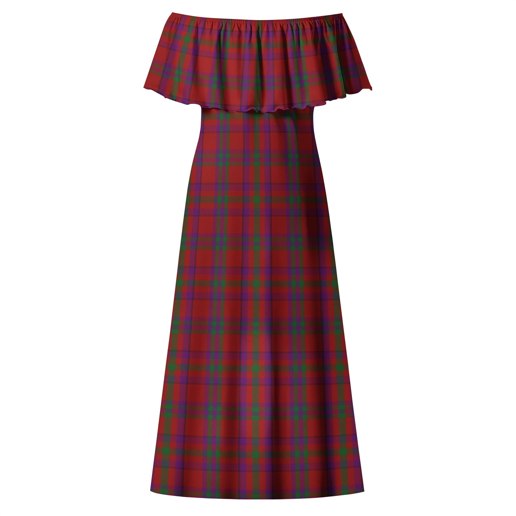 Fiddes Tartan Off Shoulder Long Dress - Tartanvibesclothing