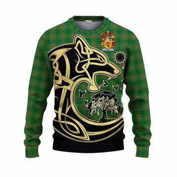 Field Irish Tartan Knitted Sweater with Coat of Arms Celtic Wolf Style