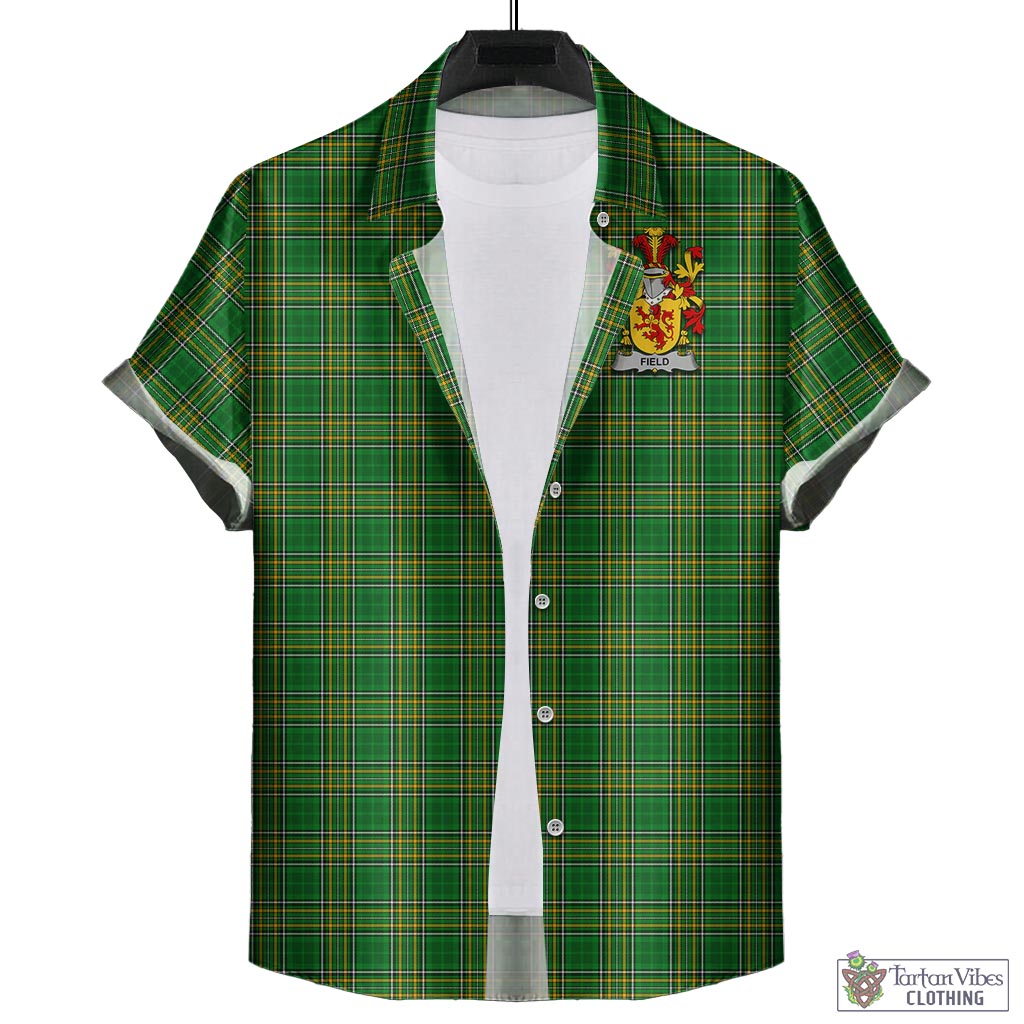 Tartan Vibes Clothing Field Ireland Clan Tartan Short Sleeve Button Up with Coat of Arms