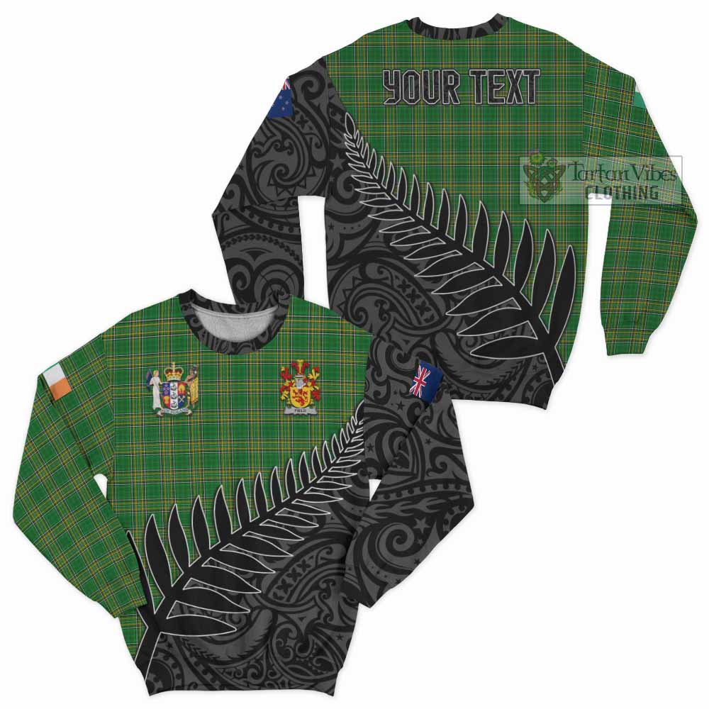 Tartan Vibes Clothing Field Irish Clan Tartan Sweatshirt with Coat of Arms New Zealand Silver Fern Half Style