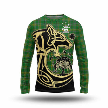 Fitz-Allen Irish Tartan Long Sleeve T-Shirt with Coat of Arms Celtic Wolf Style