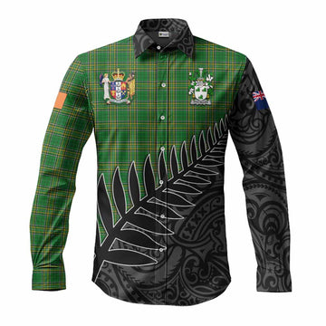 Fitz-Allen Irish Clan Tartan Long Sleeve Button Shirt with Coat of Arms New Zealand Silver Fern Half Style