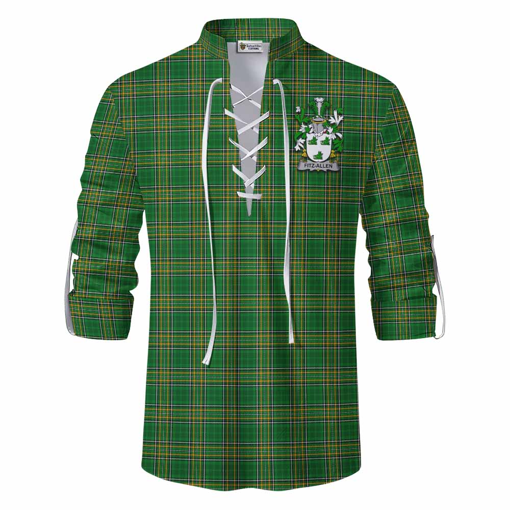 Tartan Vibes Clothing Fitz-Allen Irish Clan Tartan Ghillie Kilt Shirt with Coat of Arms