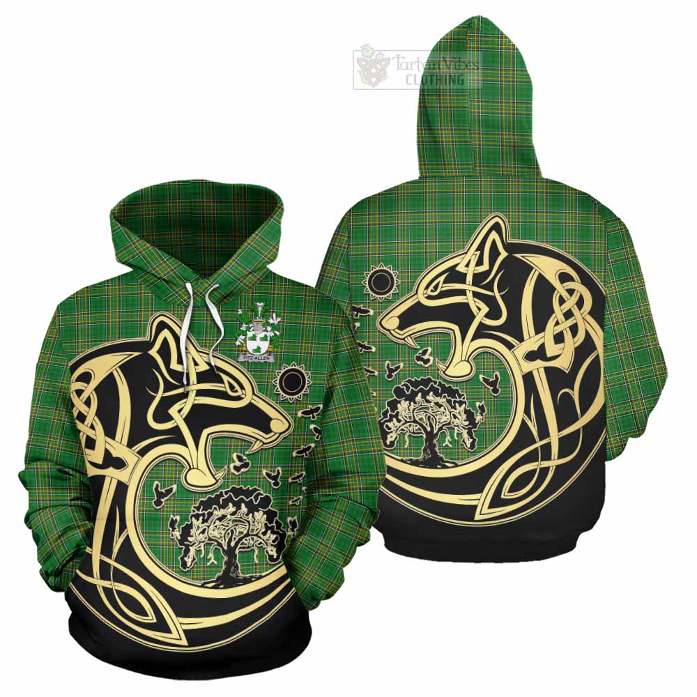 Tartan Vibes Clothing Fitz-Allen Irish Tartan Hoodie with Coat of Arms Celtic Wolf Style