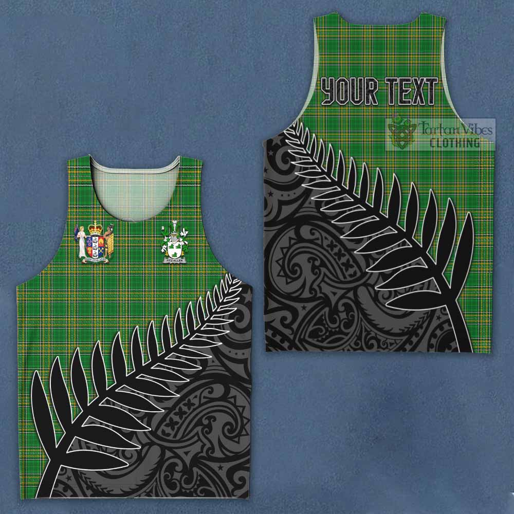 Tartan Vibes Clothing Fitz-Allen Irish Clan Tartan Men's Tank Top with Coat of Arms New Zealand Silver Fern Half Style