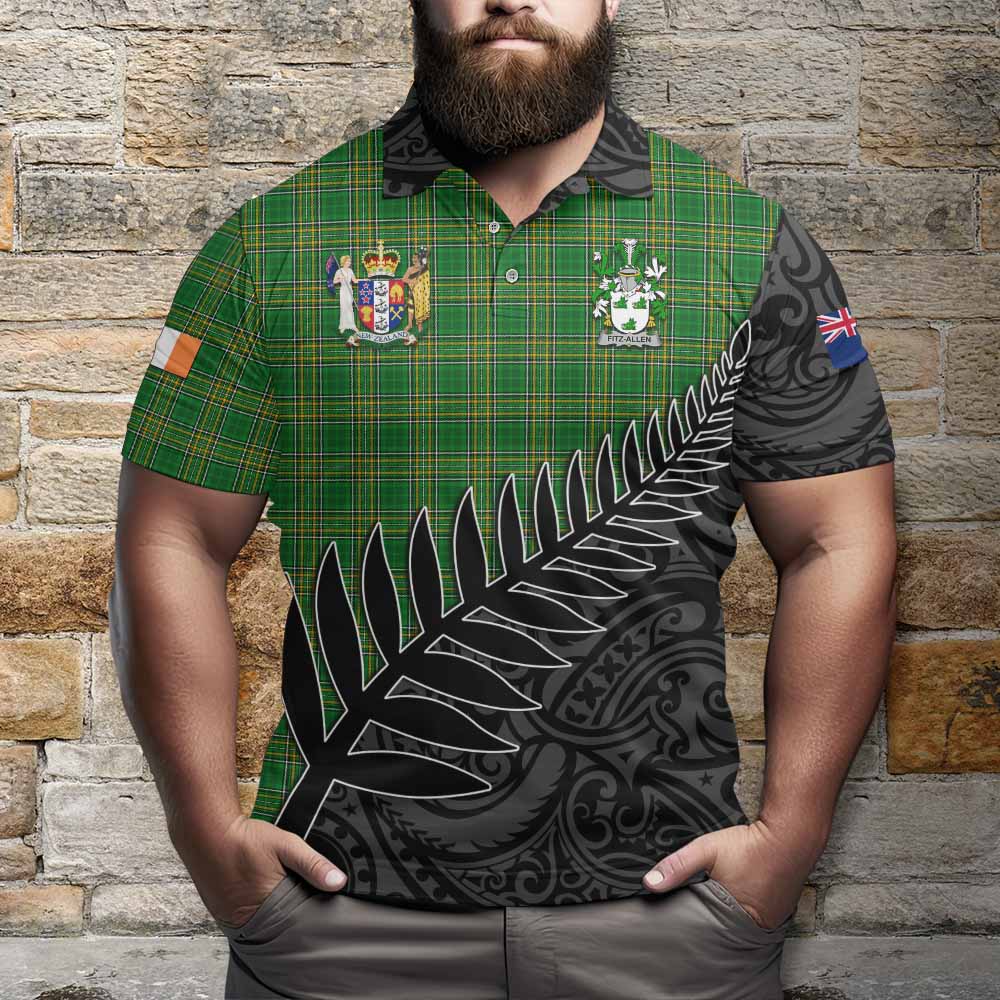 Tartan Vibes Clothing Fitz-Allen Irish Clan Tartan Polo Shirt with Coat of Arms New Zealand Silver Fern Half Style