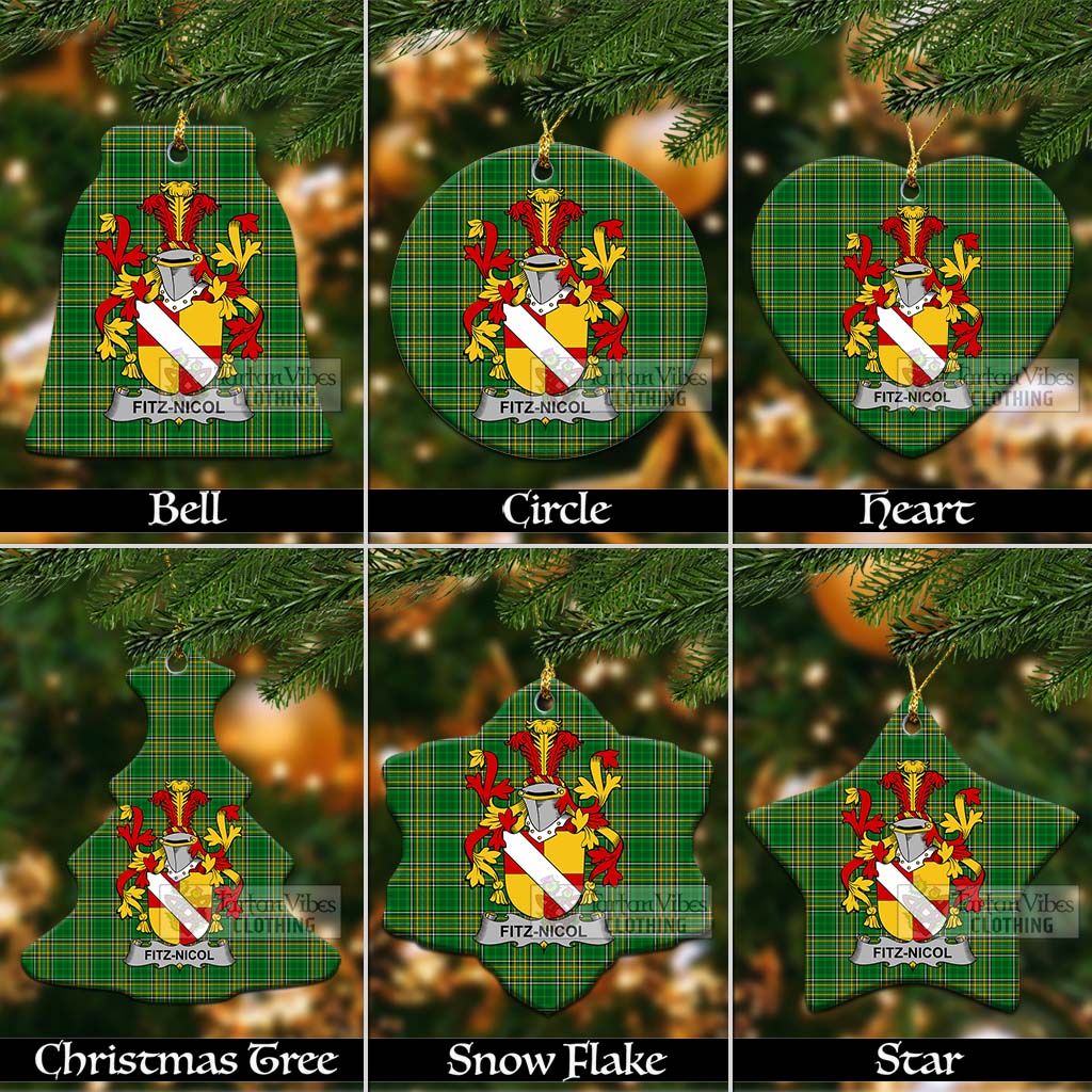 Tartan Vibes Clothing Fitz-Nicol Irish Clan Tartan Christmas Ceramic Ornament with Coat of Arms