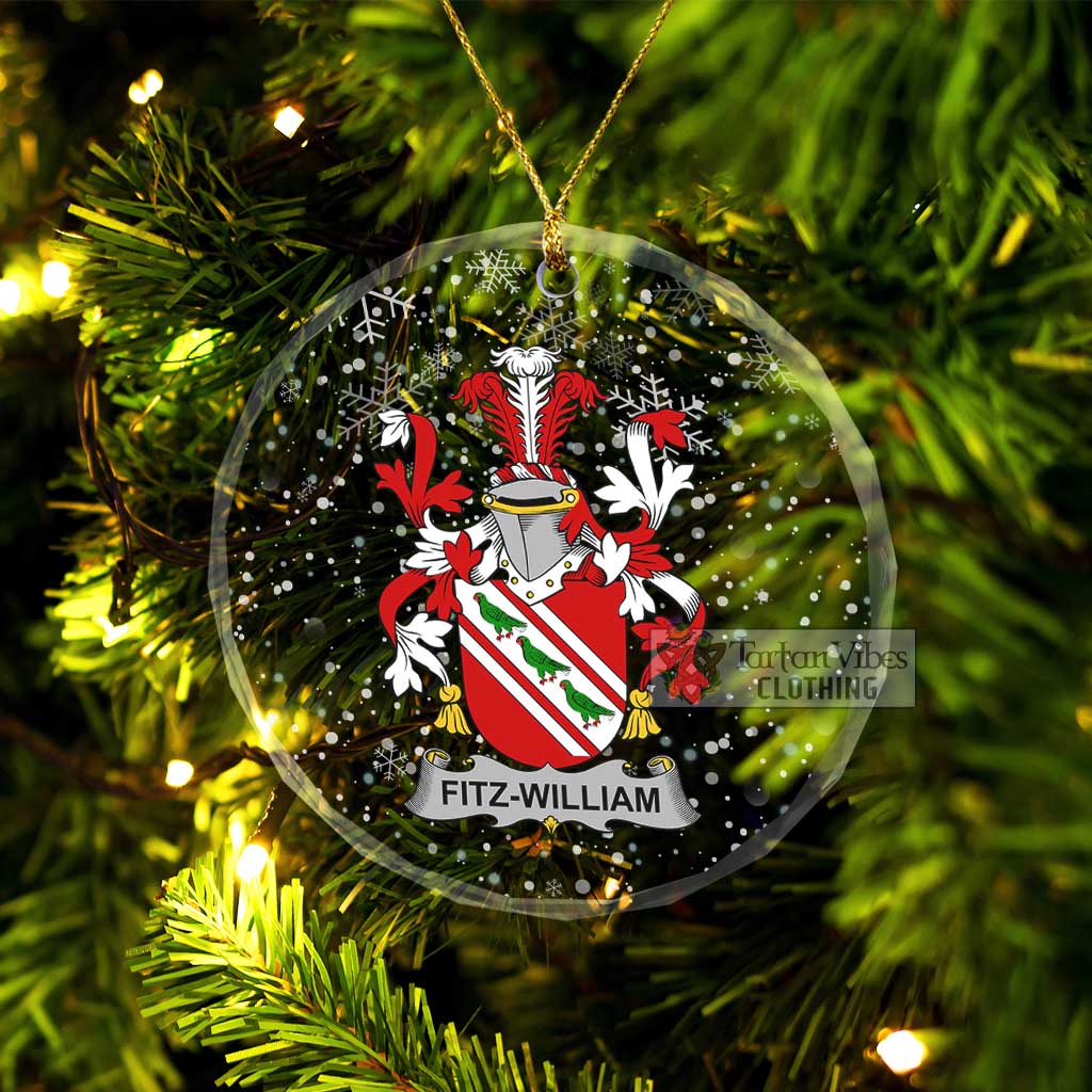 Tartan Vibes Clothing Fitz-William Irish Clan Christmas Glass Ornament with Coat of Arms