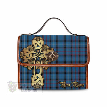 Fitzgerald Tartan Waterproof Canvas Bag Golden Thistle Celtic Cross Style