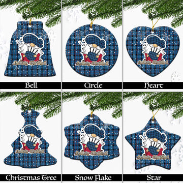 Fitzgerald Tartan Christmas Ceramic Ornaments with Scottish Gnome Playing Bagpipes