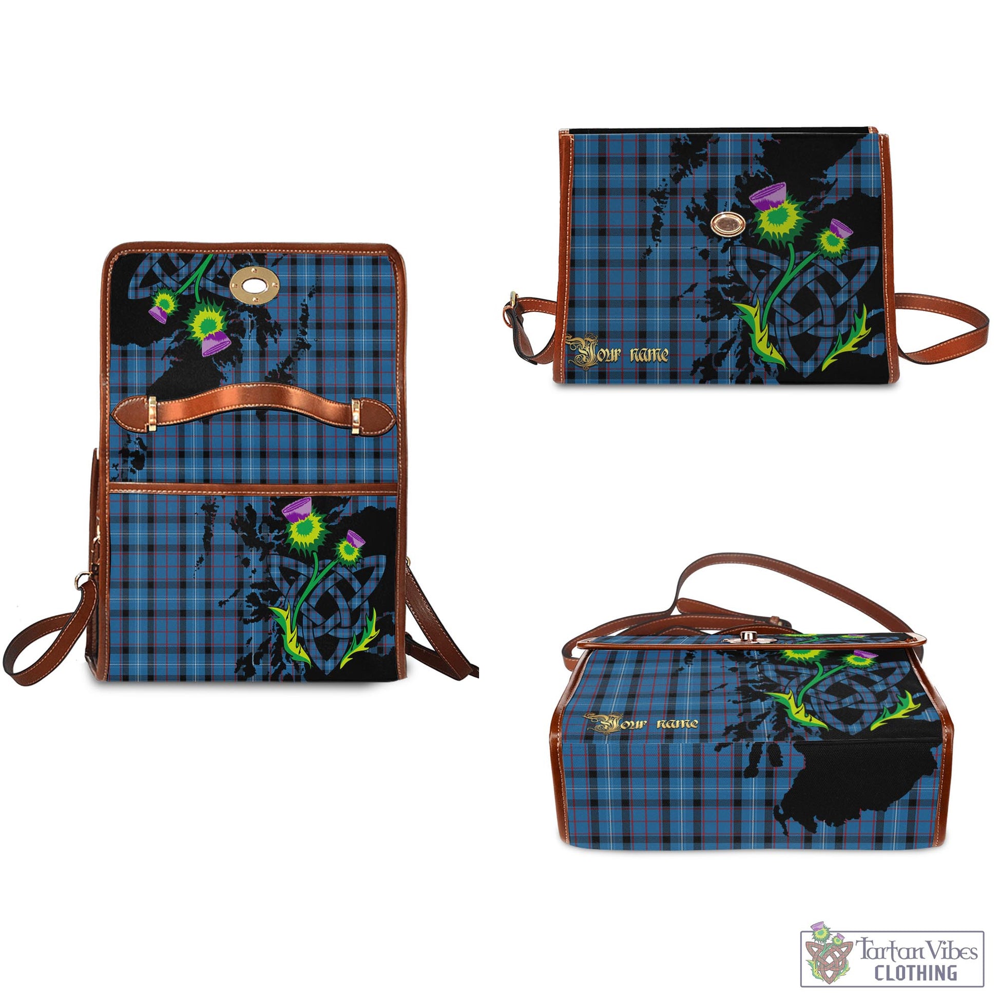 Tartan Vibes Clothing Fitzgerald Family Tartan Waterproof Canvas Bag with Scotland Map and Thistle Celtic Accents