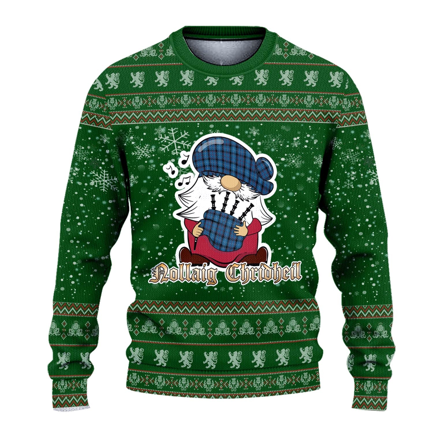 Fitzgerald Family Clan Christmas Family Knitted Sweater with Funny Gnome Playing Bagpipes - Tartanvibesclothing