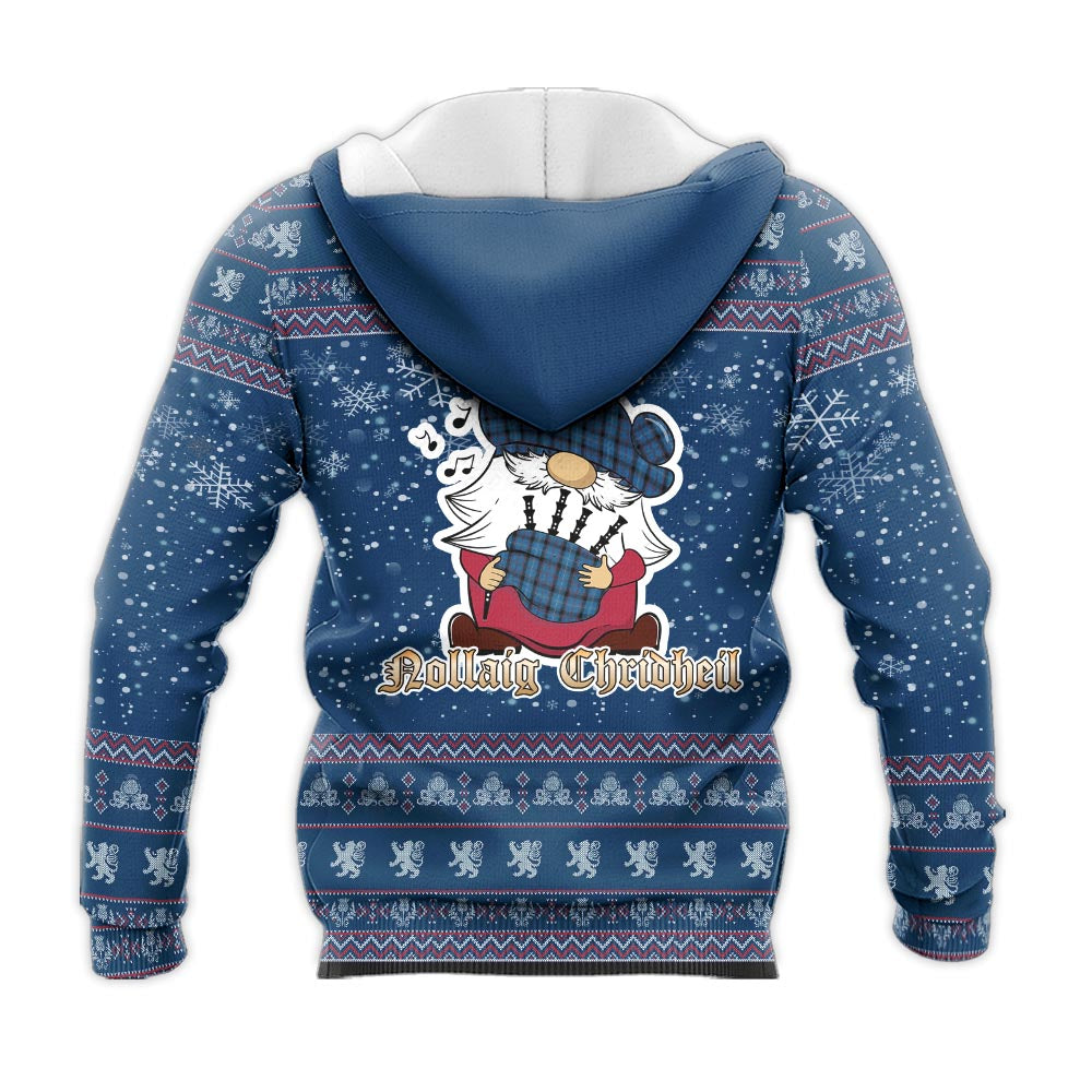 Fitzgerald Family Clan Christmas Knitted Hoodie with Funny Gnome Playing Bagpipes - Tartanvibesclothing