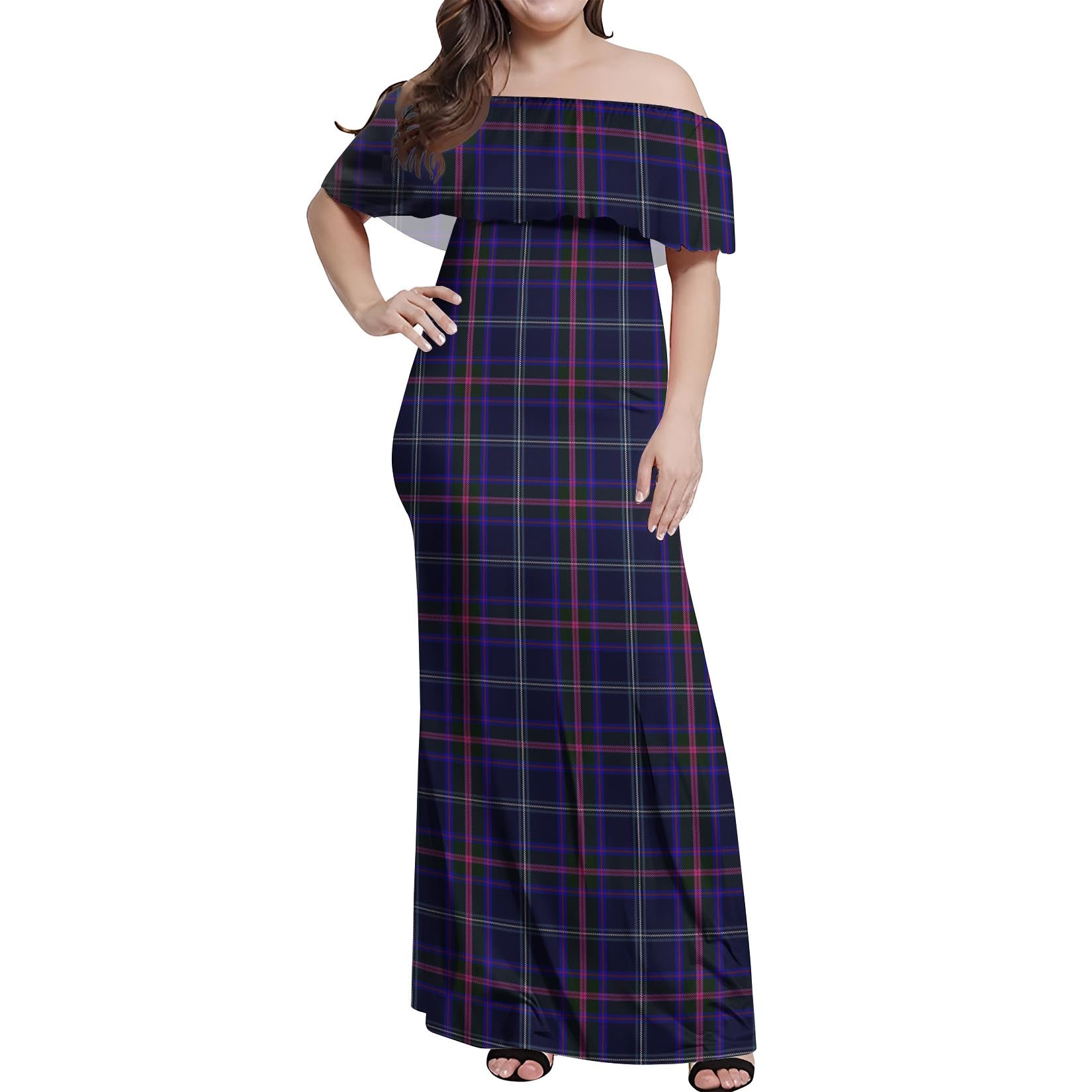 Fitzgerald Hunting Tartan Off Shoulder Long Dress Women's Dress - Tartanvibesclothing