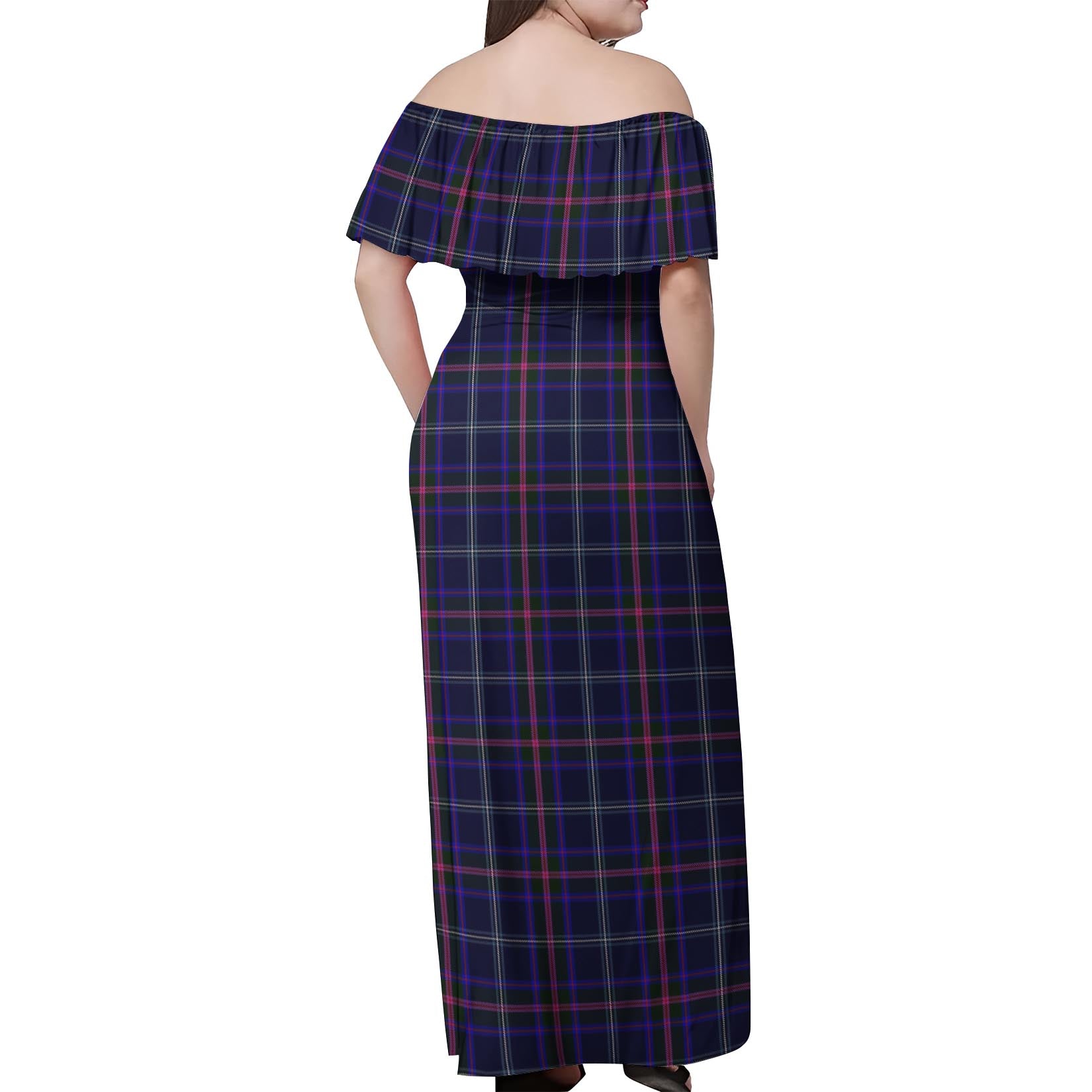 Fitzgerald Hunting Tartan Off Shoulder Long Dress - Tartanvibesclothing