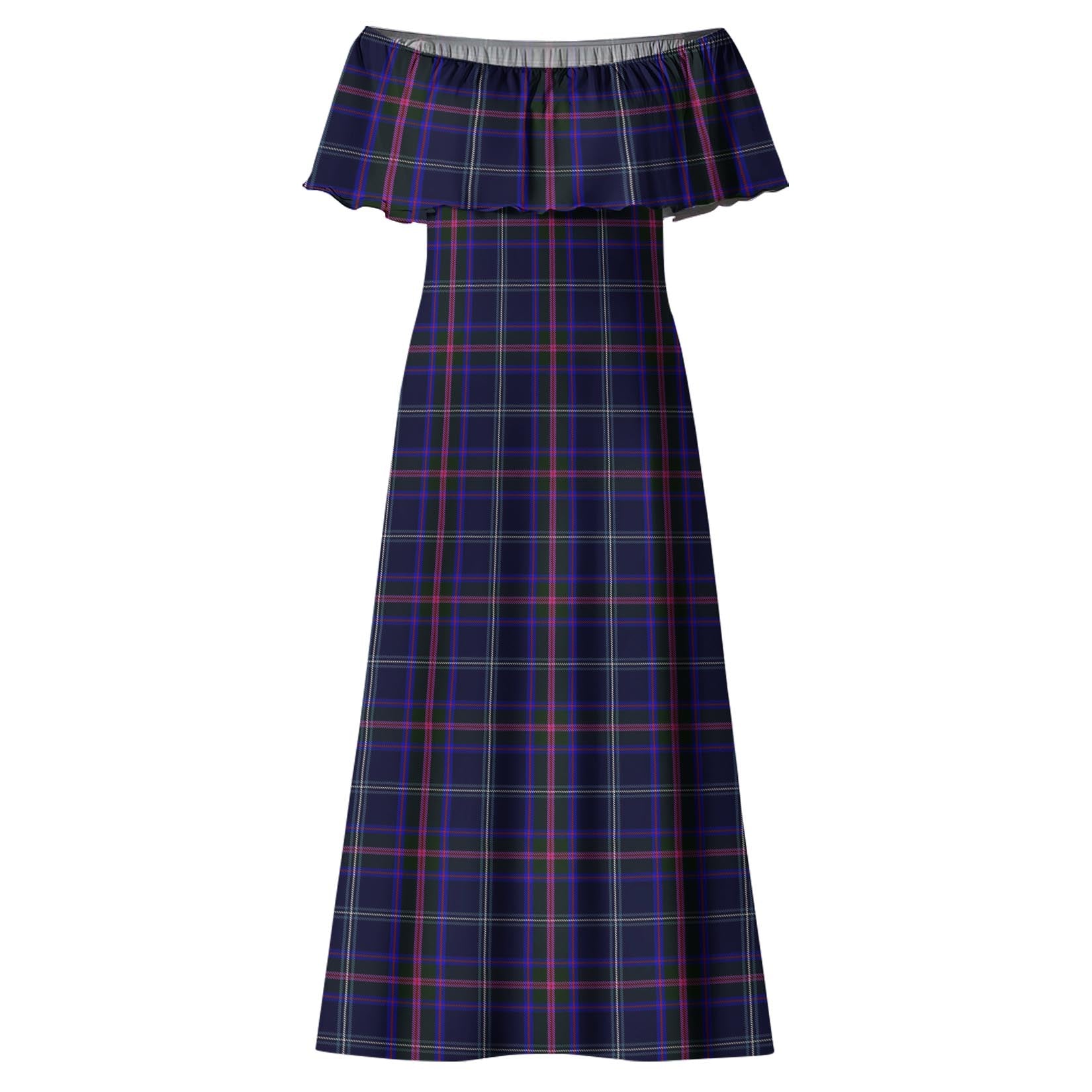 Fitzgerald Hunting Tartan Off Shoulder Long Dress - Tartanvibesclothing