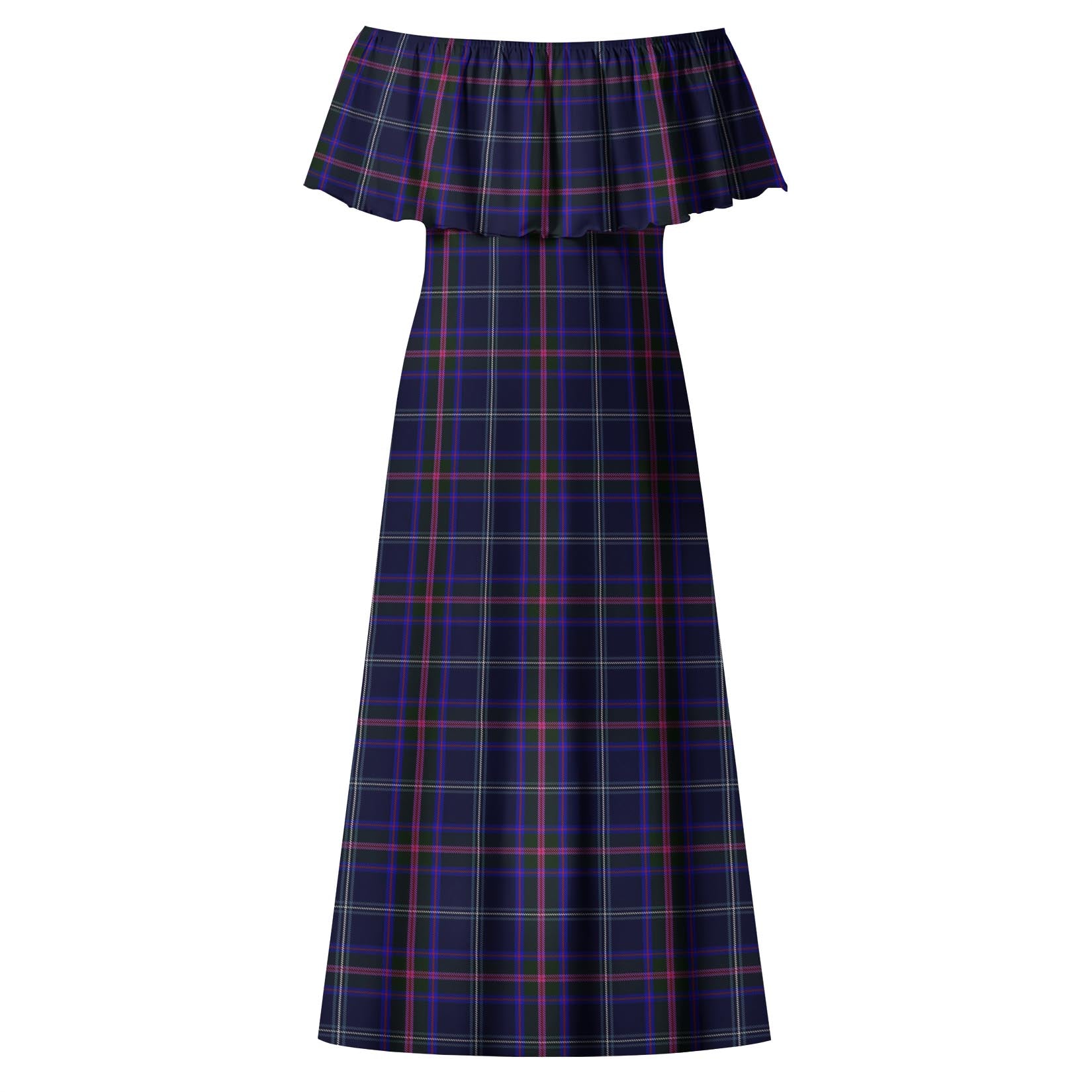 Fitzgerald Hunting Tartan Off Shoulder Long Dress - Tartanvibesclothing