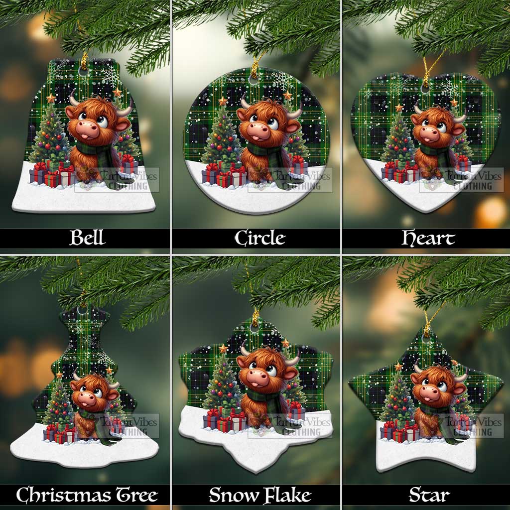 Tartan Vibes Clothing Fitzpatrick Tartan Christmas Ceramic Ornament with Adorable Highland Coo