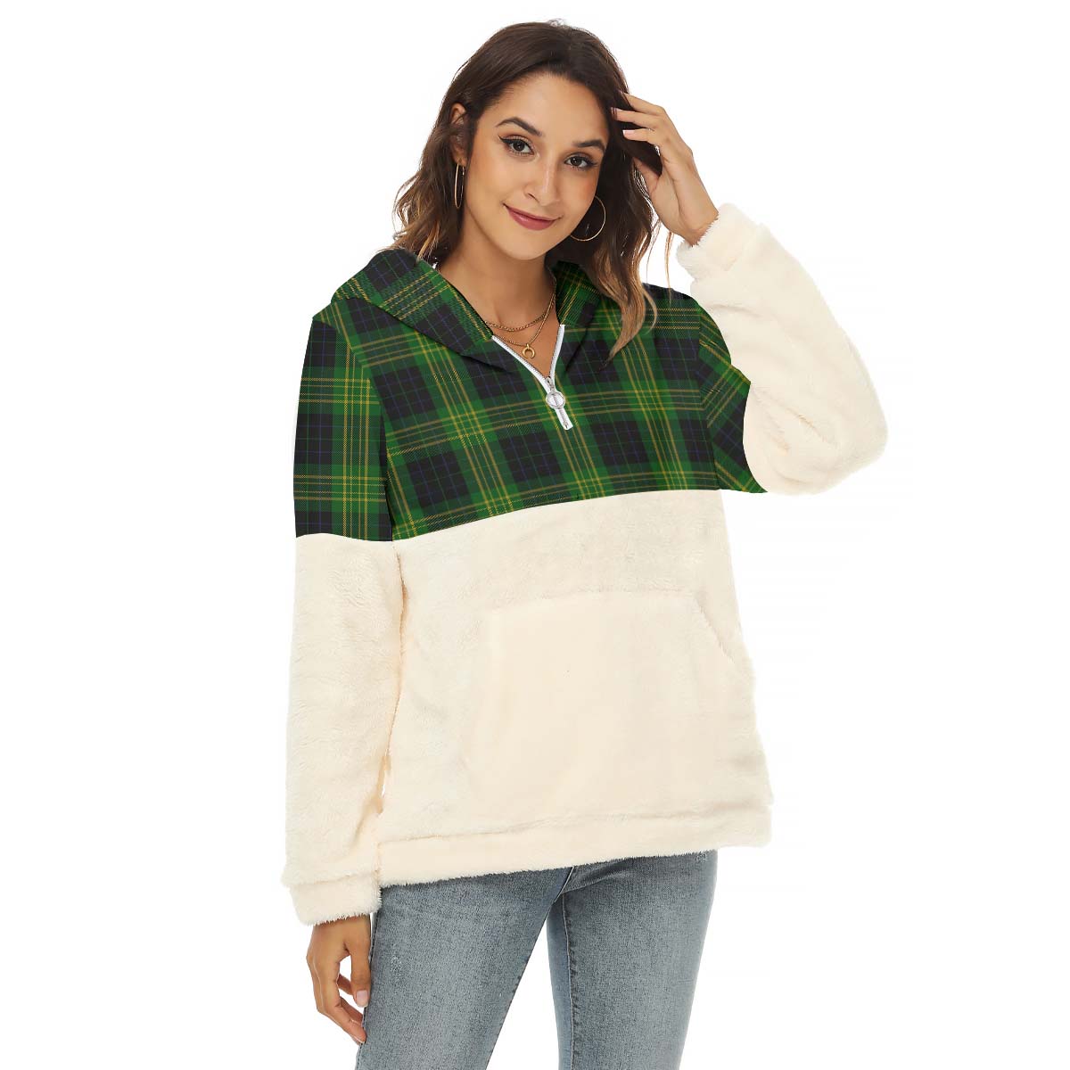 Fitzpatrick Tartan Women's Borg Fleece Hoodie With Half Zip Female - Tartan Vibes Clothing