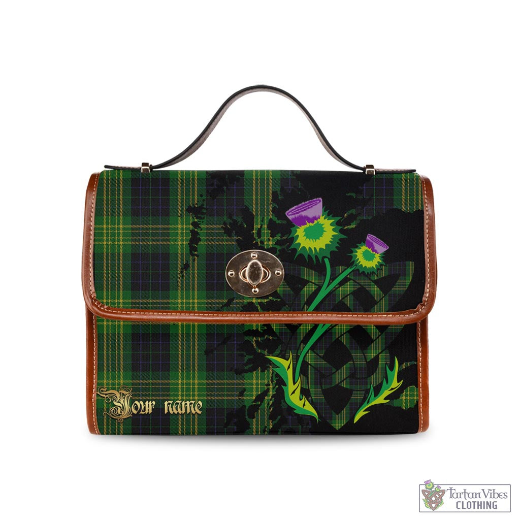 Tartan Vibes Clothing Fitzpatrick Hunting Tartan Waterproof Canvas Bag with Scotland Map and Thistle Celtic Accents