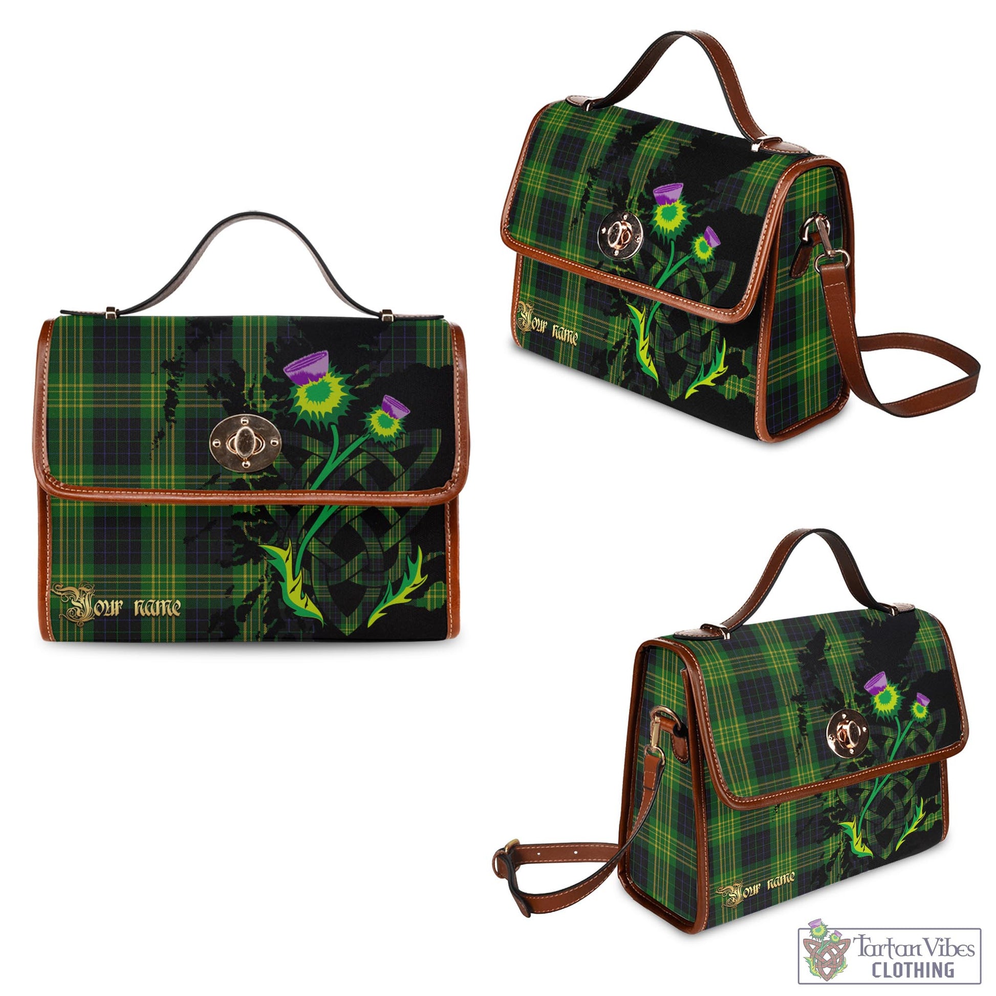 Tartan Vibes Clothing Fitzpatrick Hunting Tartan Waterproof Canvas Bag with Scotland Map and Thistle Celtic Accents