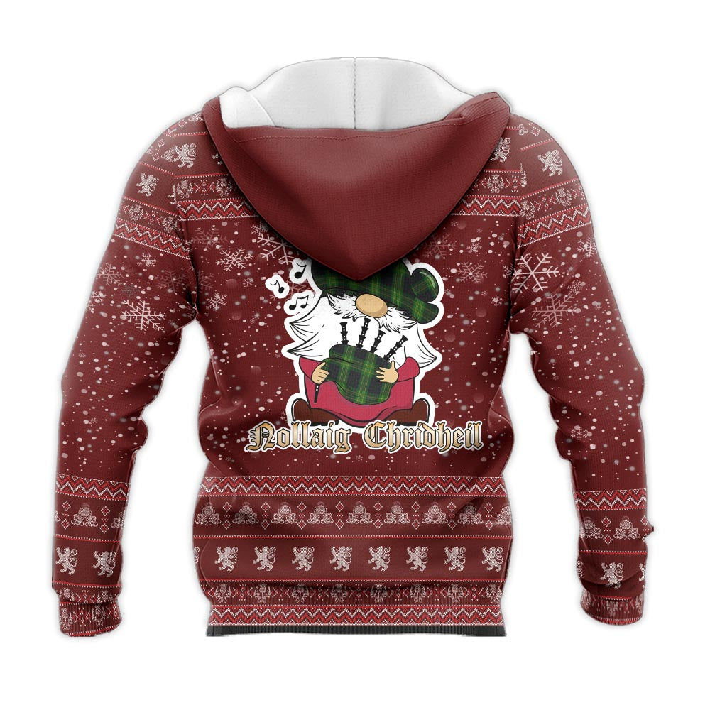 Fitzpatrick Hunting Clan Christmas Knitted Hoodie with Funny Gnome Playing Bagpipes - Tartanvibesclothing