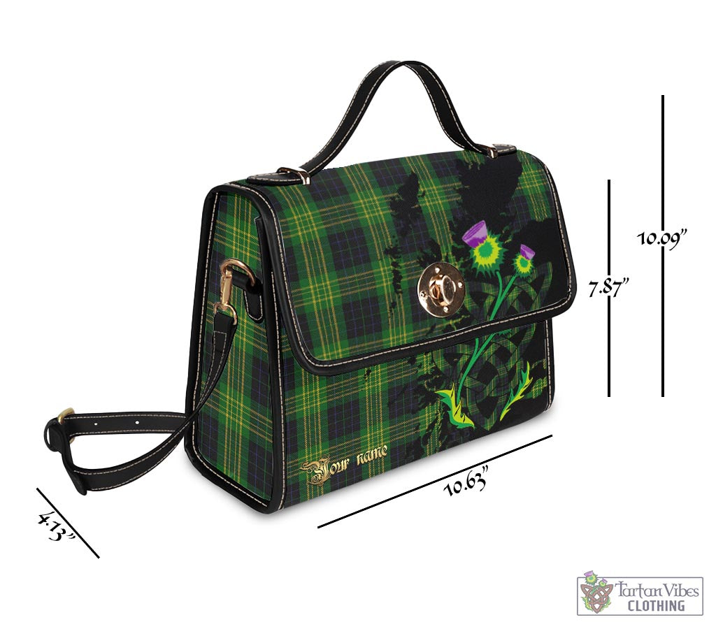 Tartan Vibes Clothing Fitzpatrick Hunting Tartan Waterproof Canvas Bag with Scotland Map and Thistle Celtic Accents