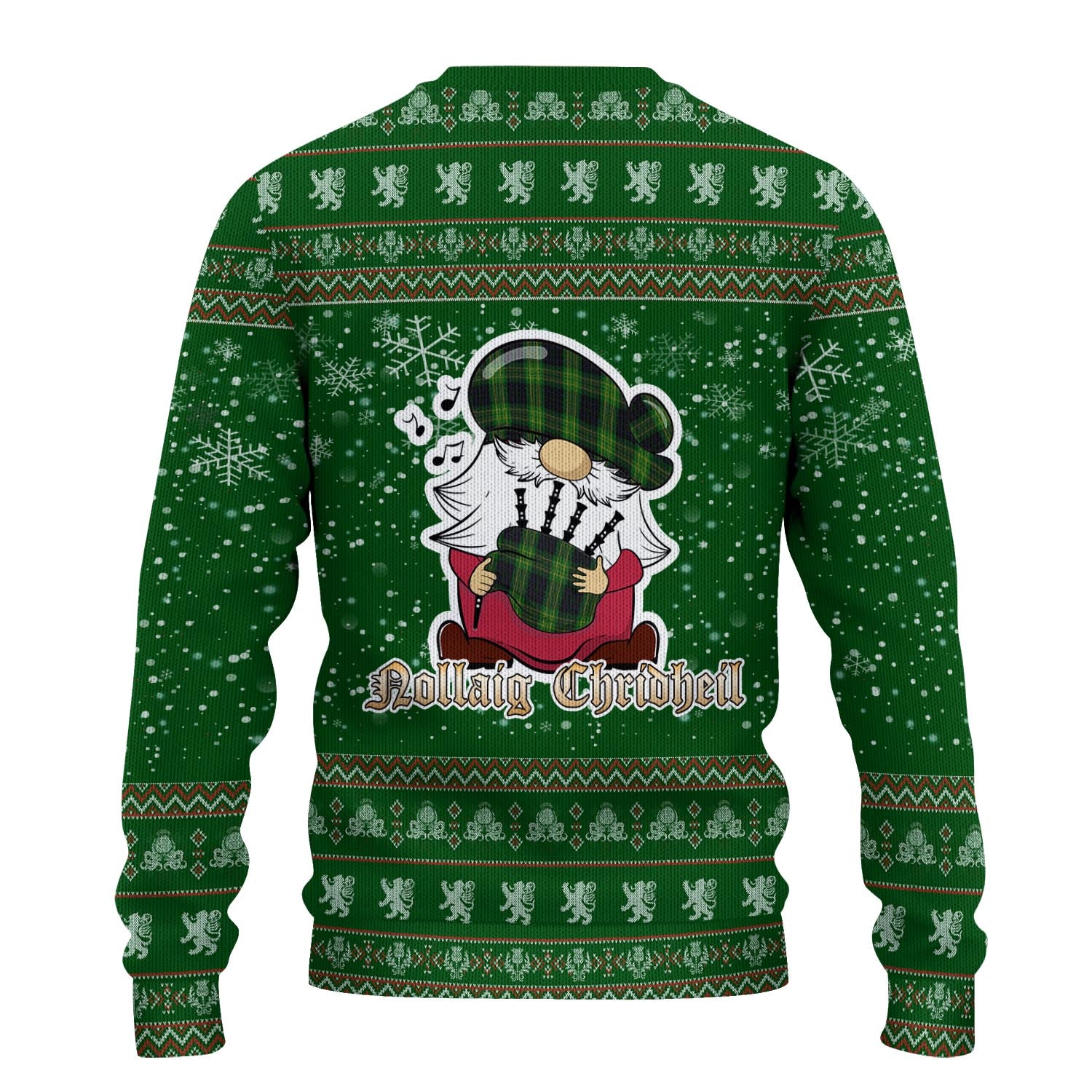 Fitzpatrick Hunting Clan Christmas Family Knitted Sweater with Funny Gnome Playing Bagpipes - Tartanvibesclothing