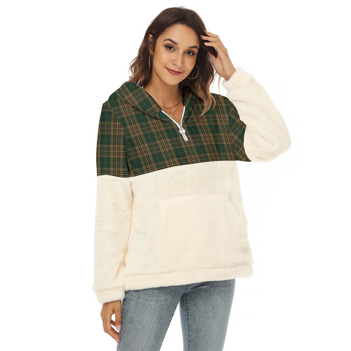 Fitzsimmons Tartan Women's Borg Fleece Hoodie With Half Zip Female - Tartanvibesclothing