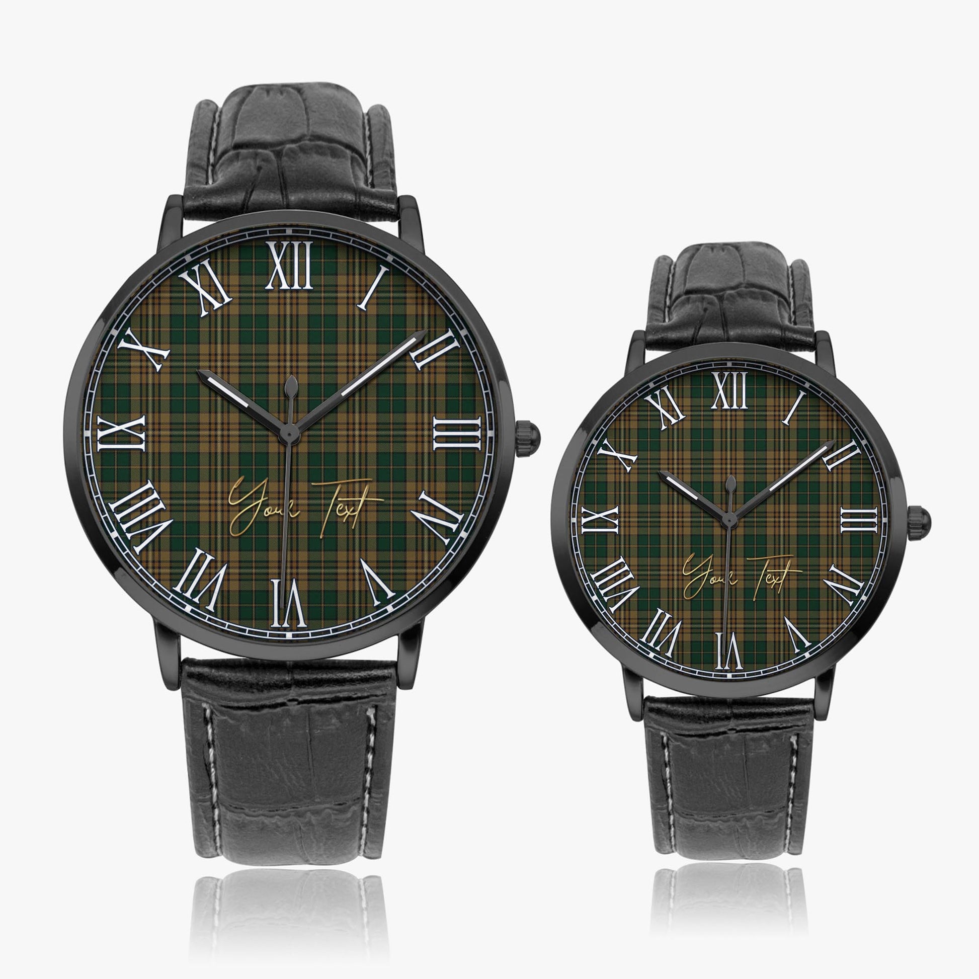 Fitzsimmons Tartan Personalized Your Text Leather Trap Quartz Watch Ultra Thin Black Case With Black Leather Strap - Tartanvibesclothing