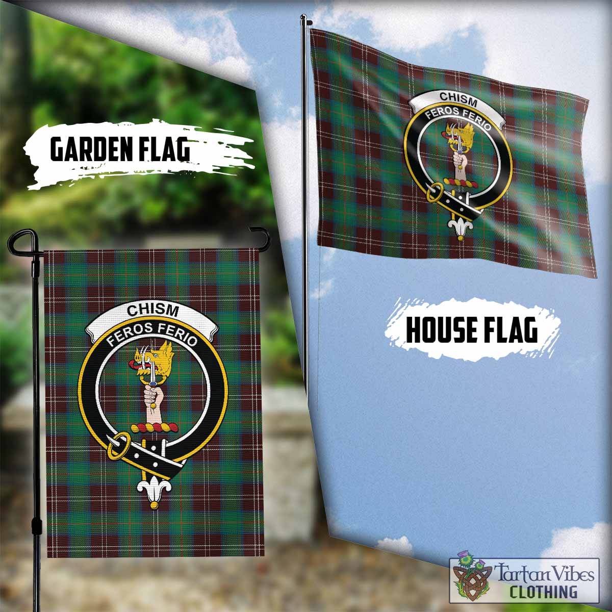 Chism Tartan Garden Flag with Family Crest Garden Flag - Tartan Vibes Clothing