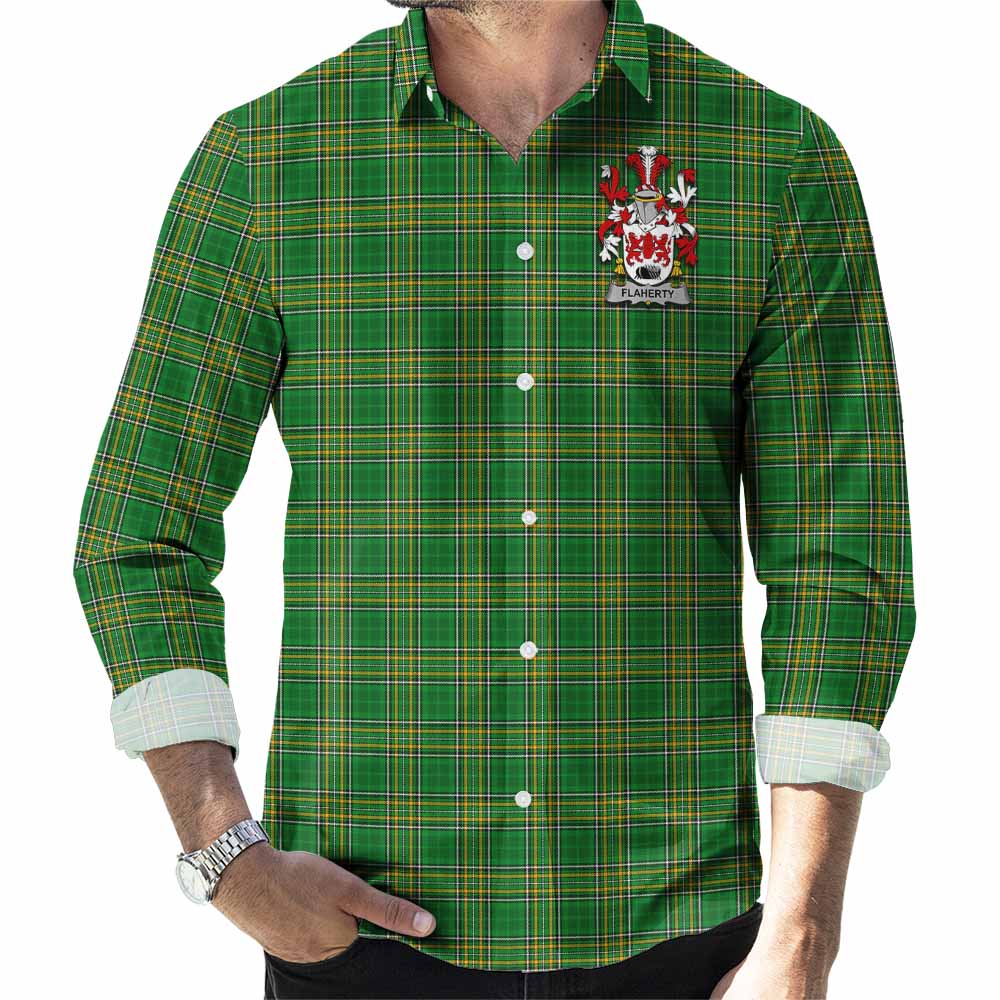 Flaherty Irish Clan Tartan Long Sleeve Button Up with Coat of Arms Men's Shirt - Tartan Vibes Clothing