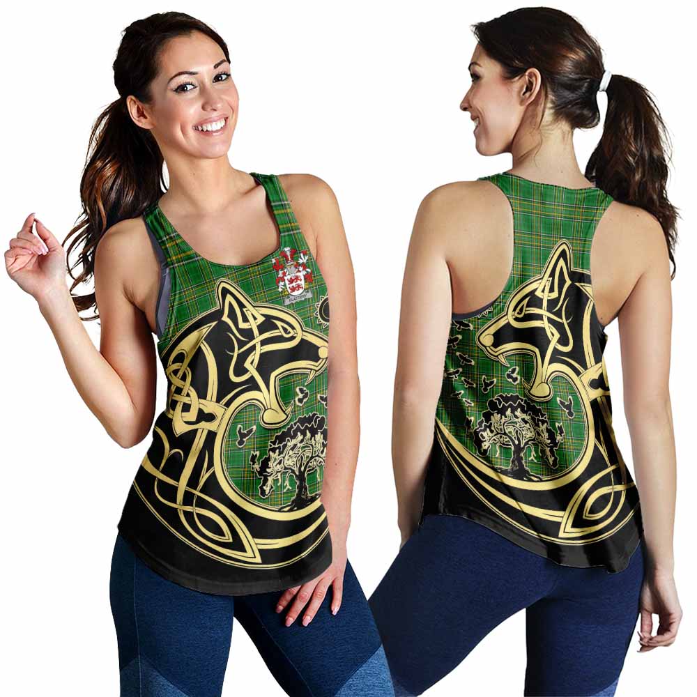 Flattery Irish Tartan Women's Racerback Tanks with Coat of Arms Celtic Wolf Style 4XL - Tartan Vibes Clothing