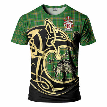 Flattery Irish Tartan T-Shirt with Coat of Arms Celtic Wolf Style