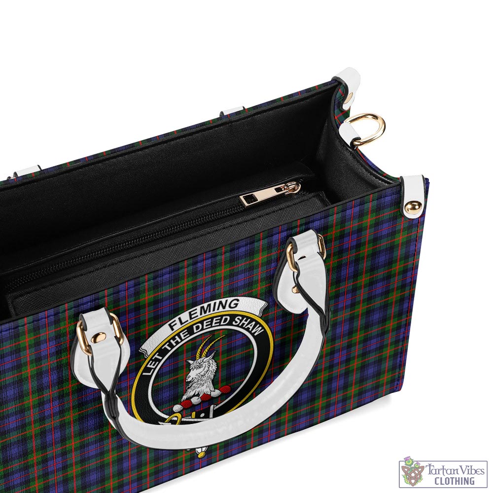 Tartan Vibes Clothing Fleming Tartan Luxury Leather Handbags with Family Crest