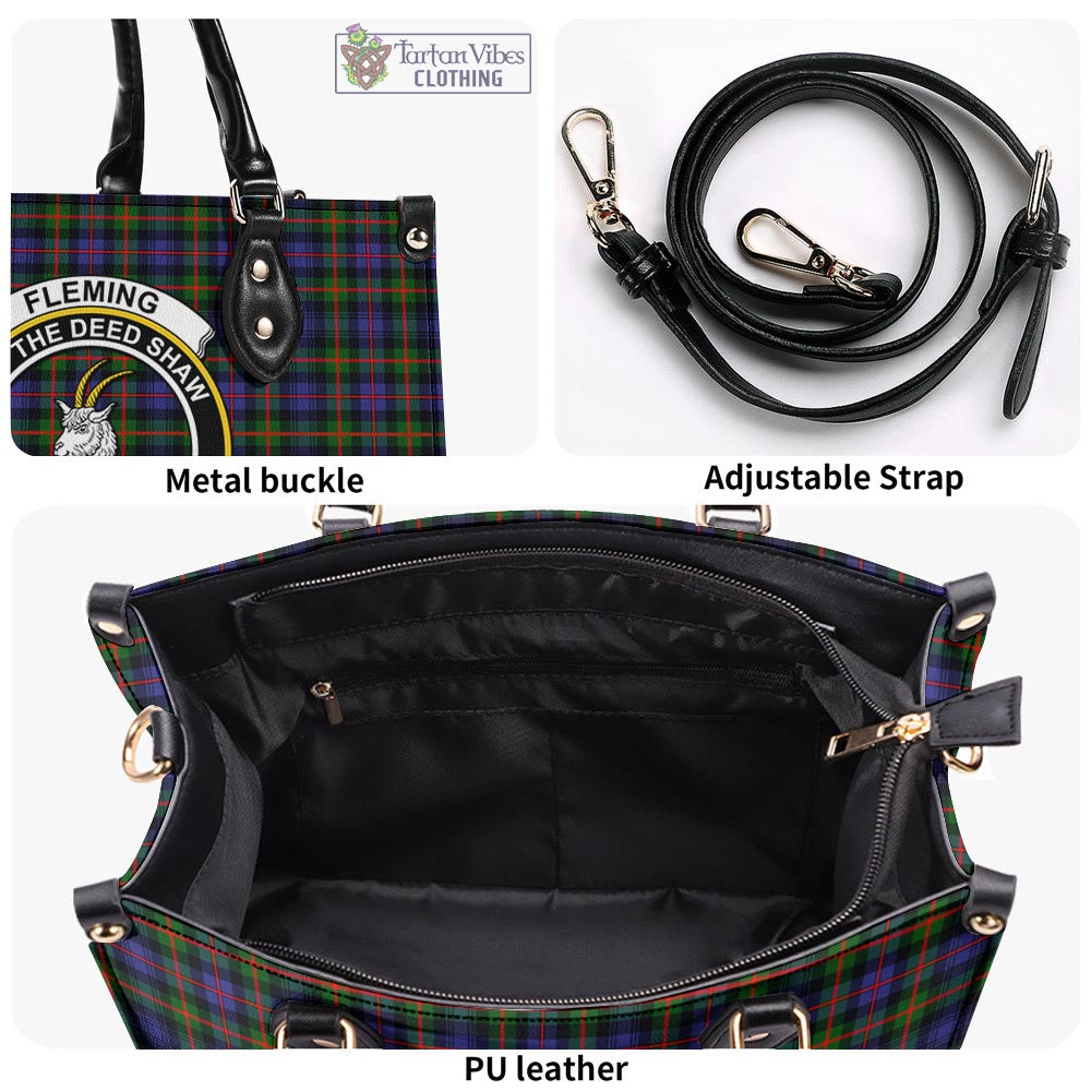 Tartan Vibes Clothing Fleming Tartan Luxury Leather Handbags with Family Crest