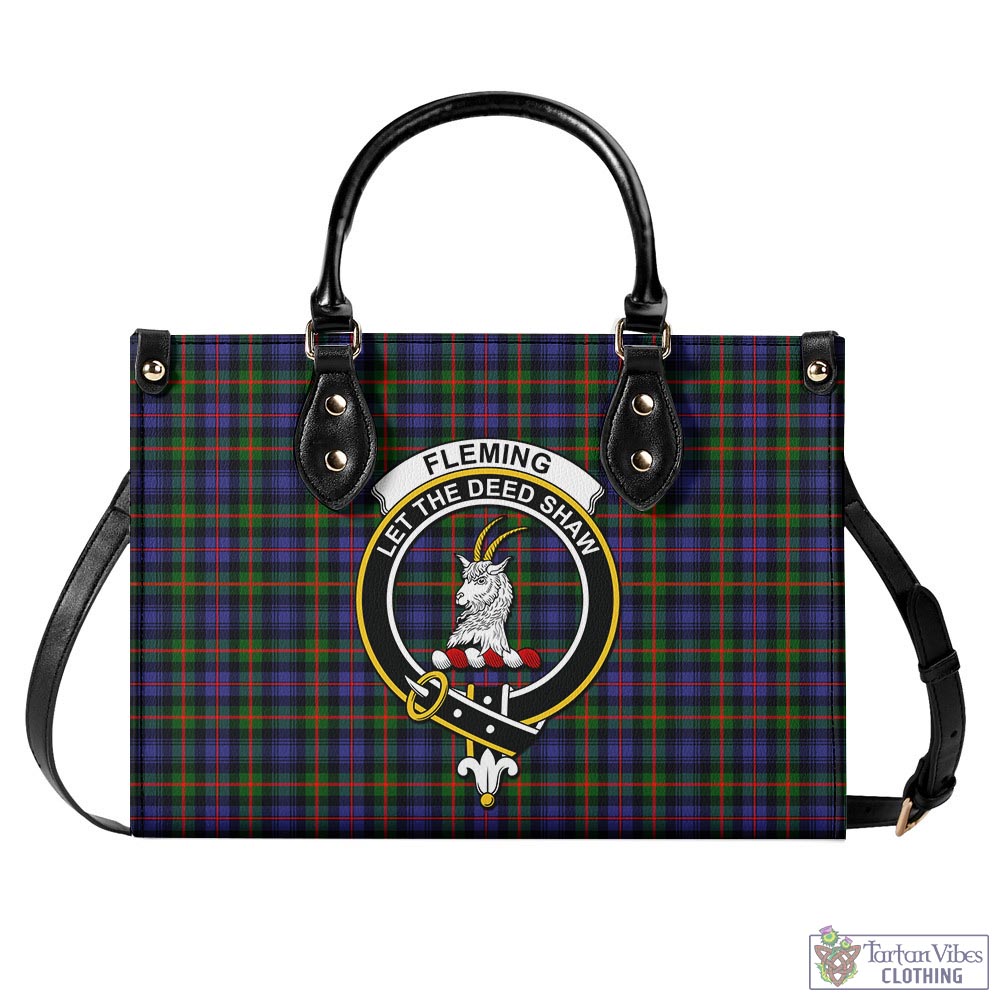 Tartan Vibes Clothing Fleming Tartan Luxury Leather Handbags with Family Crest