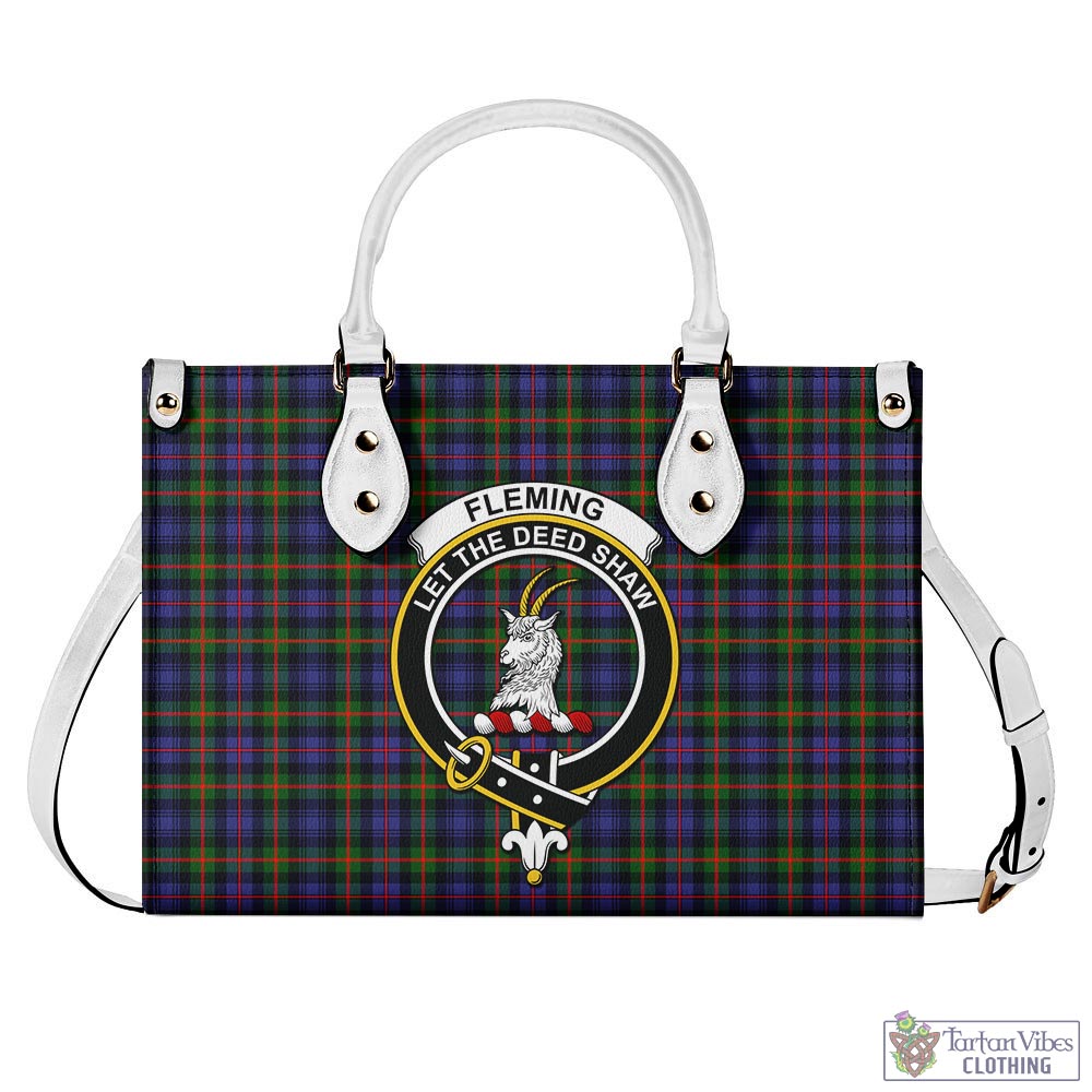 Tartan Vibes Clothing Fleming Tartan Luxury Leather Handbags with Family Crest