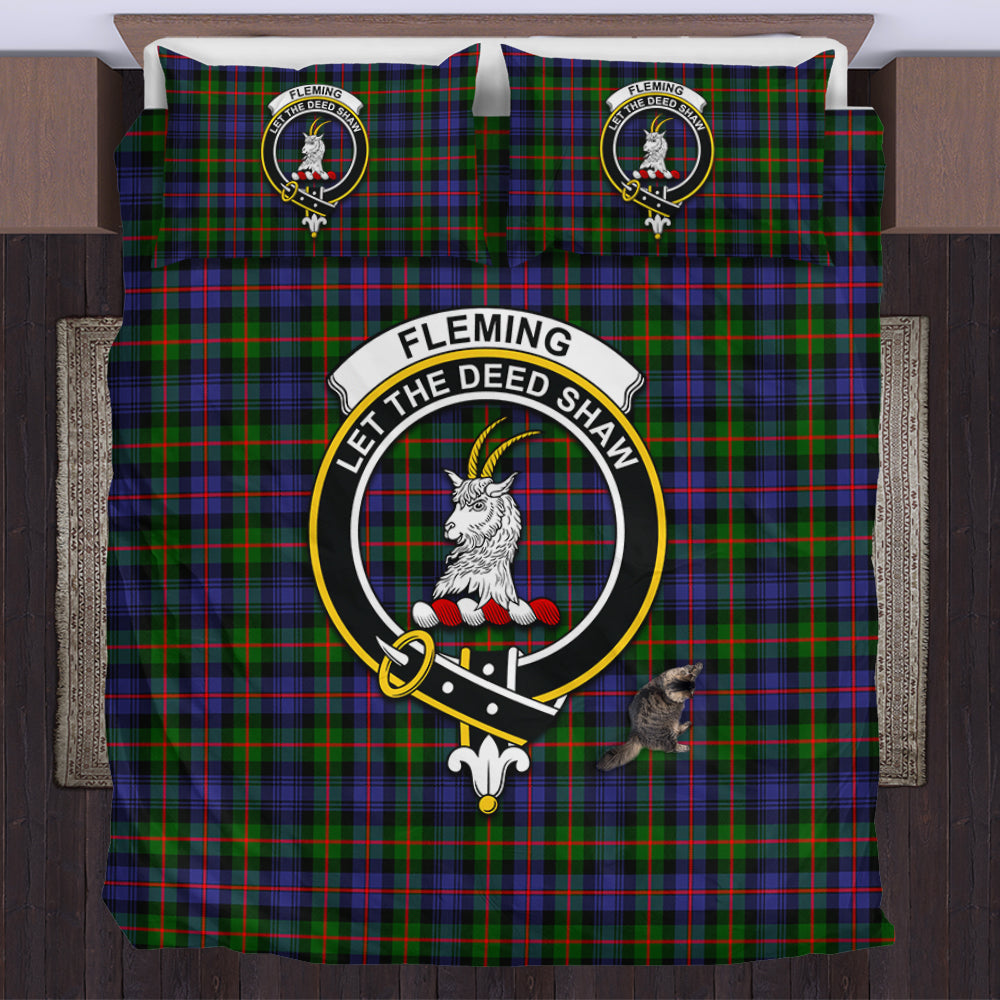 Fleming Tartan Bedding Set with Family Crest US Bedding Set - Tartan Vibes Clothing