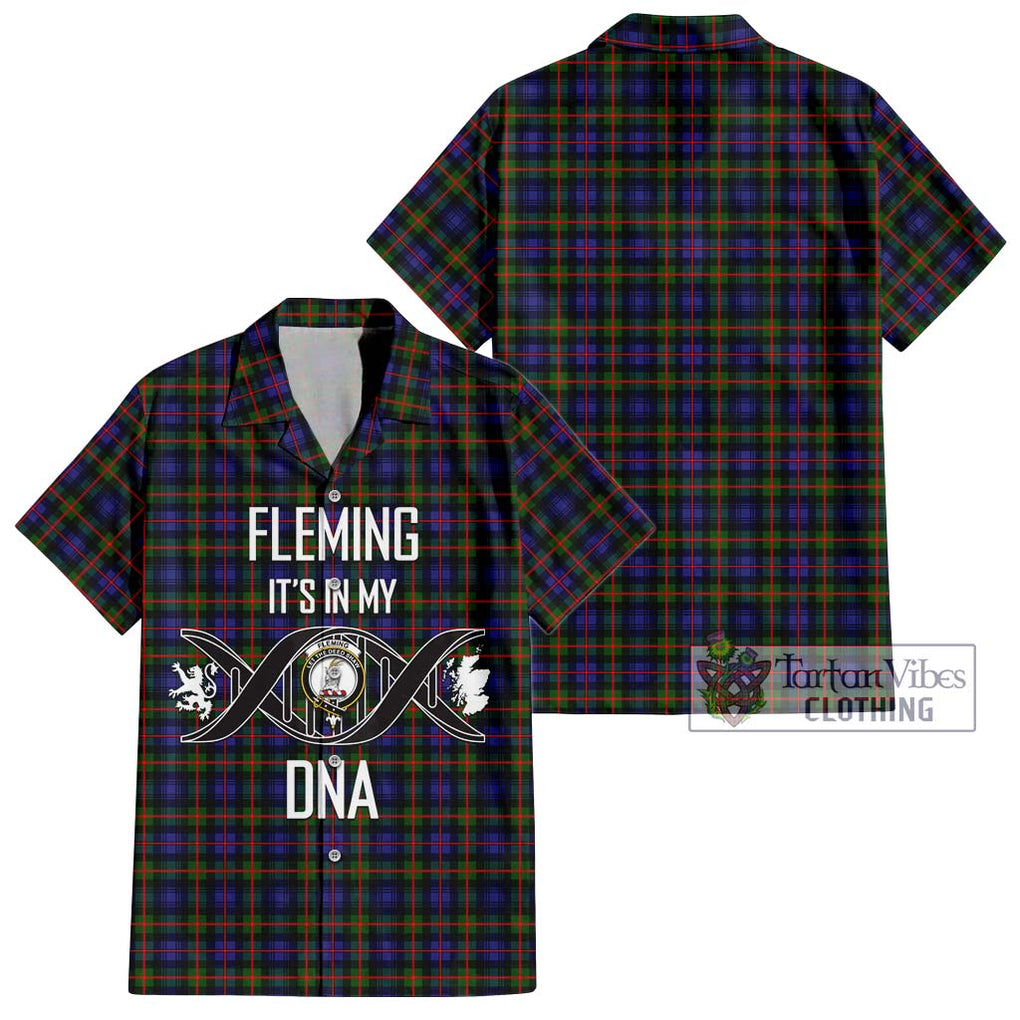 Fleming Tartan Short Sleeve Button Shirt with Family Crest DNA In Me Style Kid - Tartanvibesclothing Shop