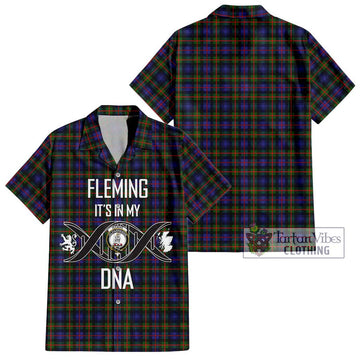 Fleming Tartan Short Sleeve Button Shirt with Family Crest DNA In Me Style