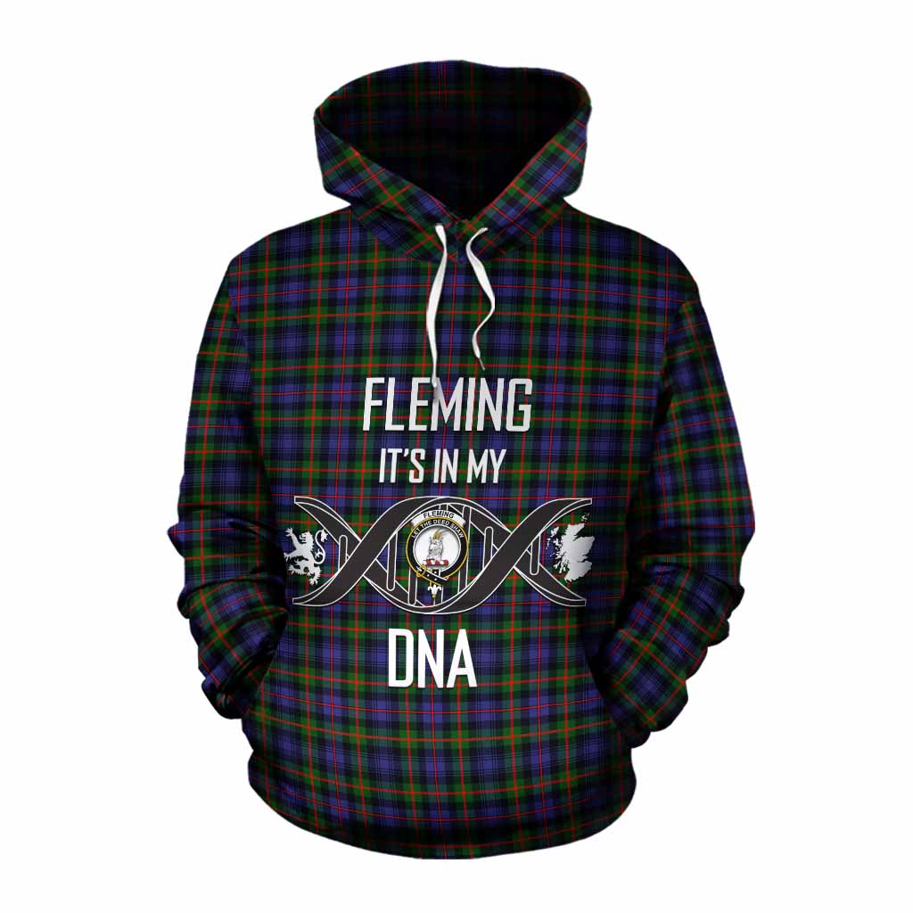 Tartan Vibes Clothing Fleming Tartan Cotton Hoodie with Family Crest DNA In Me Style