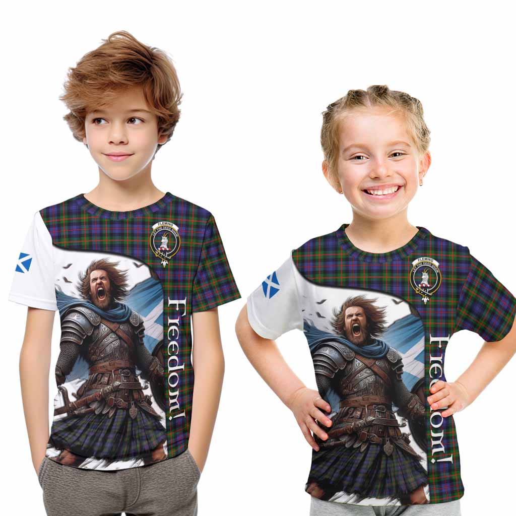 Tartan Vibes Clothing Fleming Crest Tartan Kid T-Shirt Inspired by the Freedom of Scottish Warrior