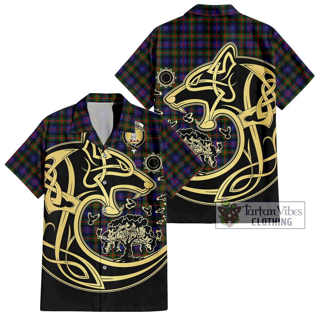 Fleming Tartan Short Sleeve Button Shirt with Family Crest Celtic Wolf Style Kid - Tartan Vibes Clothing