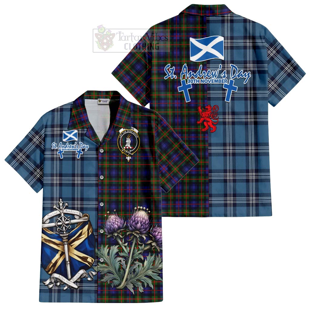 Tartan Vibes Clothing Fleming Tartan Short Sleeve Button Shirt Happy St. Andrew's Day Half Tartan Style