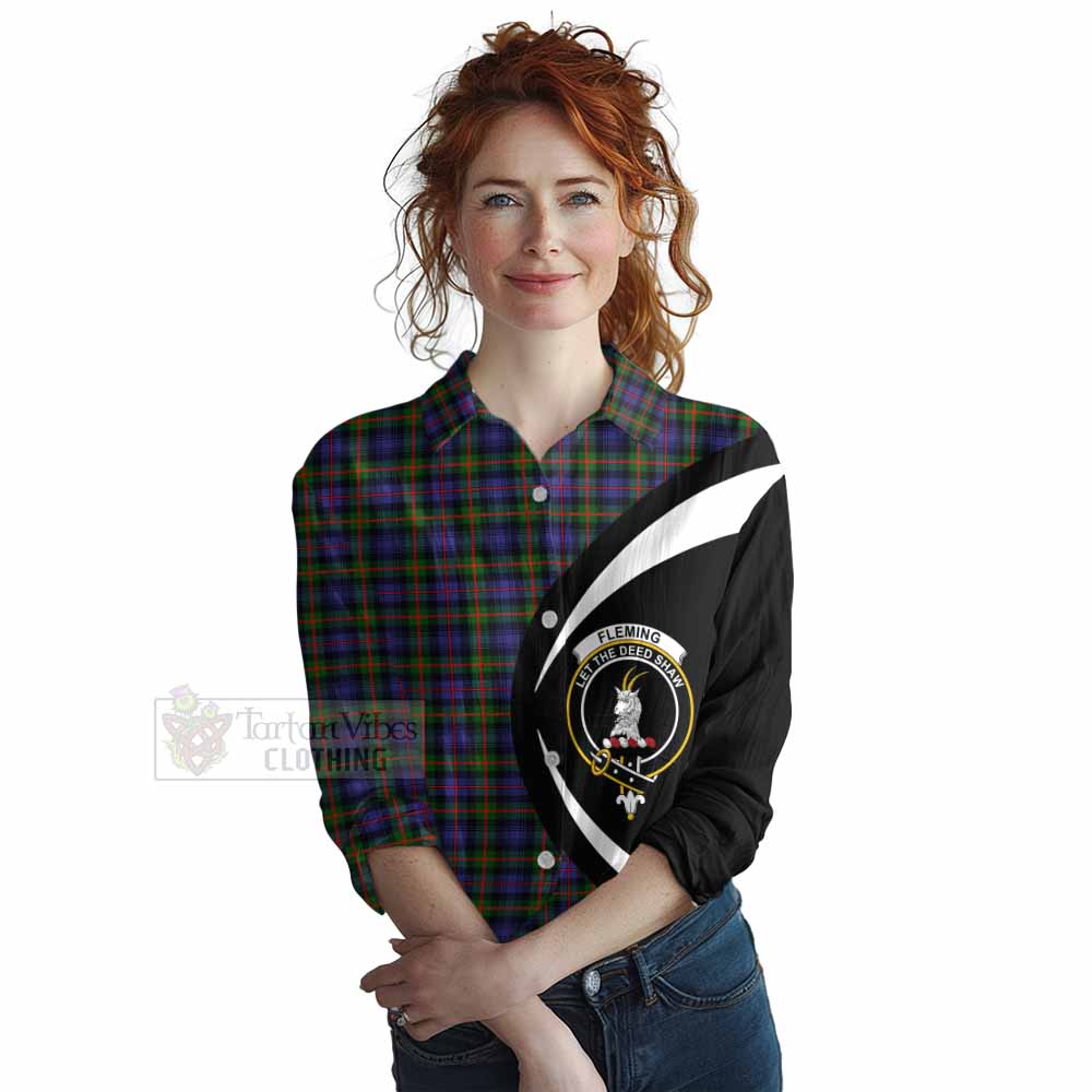 Tartan Vibes Clothing Fleming Tartan Women's Casual Shirt with Family Crest Circle Style