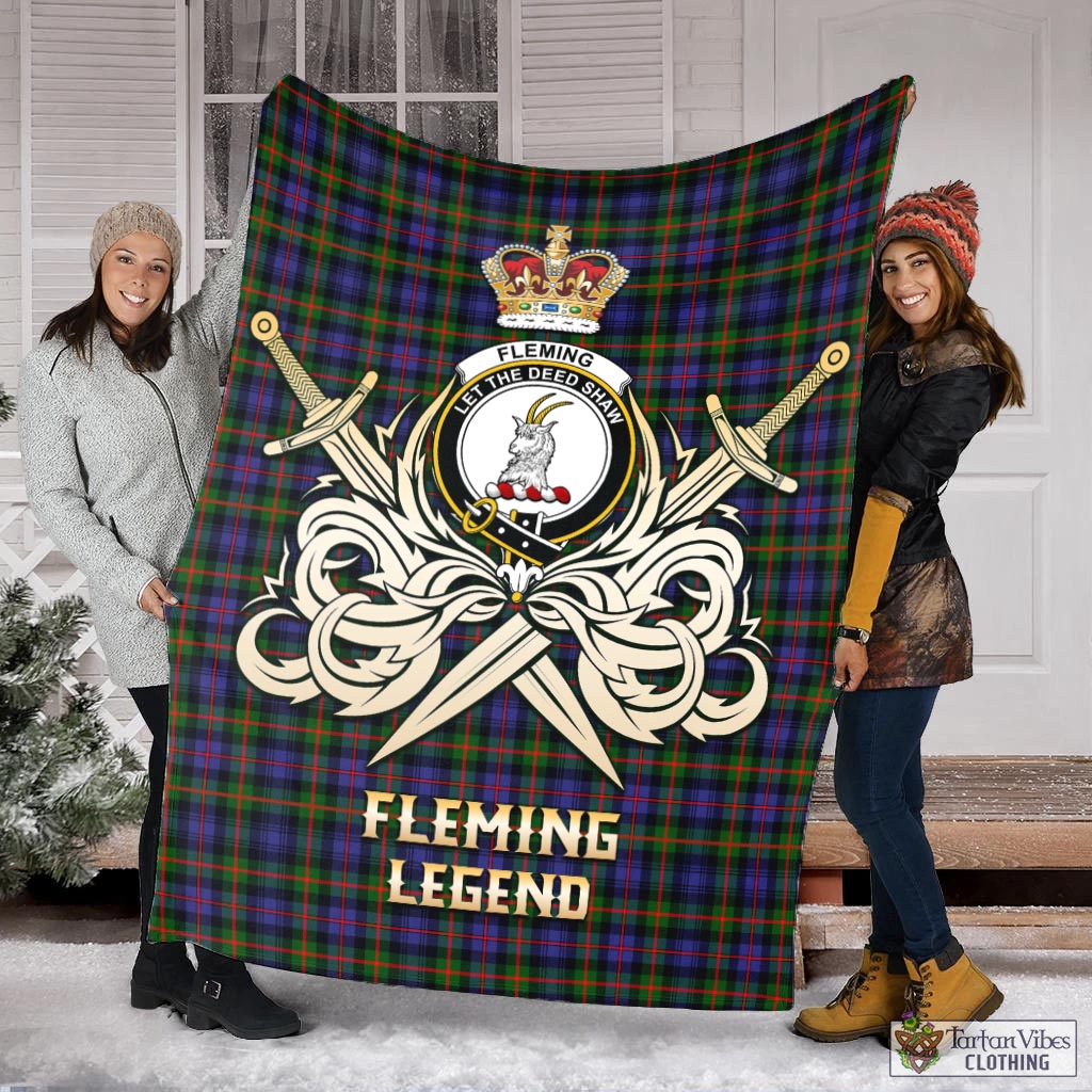 Tartan Vibes Clothing Fleming Tartan Blanket with Clan Crest and the Golden Sword of Courageous Legacy